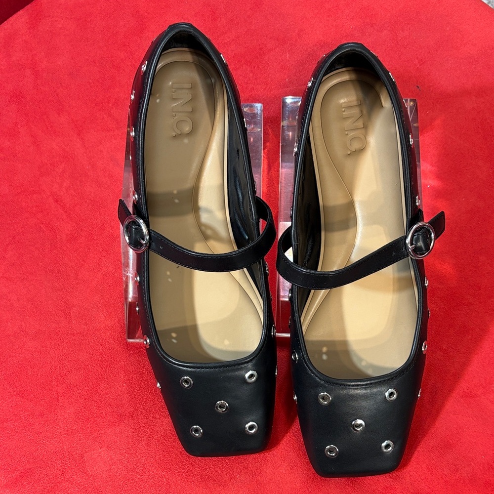 INC International Concepts Black Mary Jane Flats with Silver Grommet Accents - Picture 6 of 9